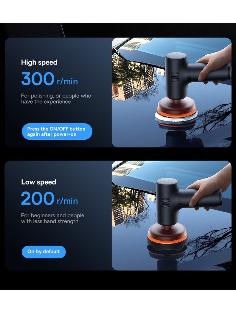 بيسوس جهاز تلميع سيارات قابل لإعادة الشحن – ميني جهاز تلميع سيارات لاسلكي كهربائي، خفيف الوزن ومضغوط لتلميع وتلميع السيارات، بطارية ٤٠٠٠ مللي أمبير، ٣٠٠ دورة في الدقيقة عالية السرعة لتلميع الشمع، إزالة الخدوش، تشطيب الطلاء – أسود - Image 4